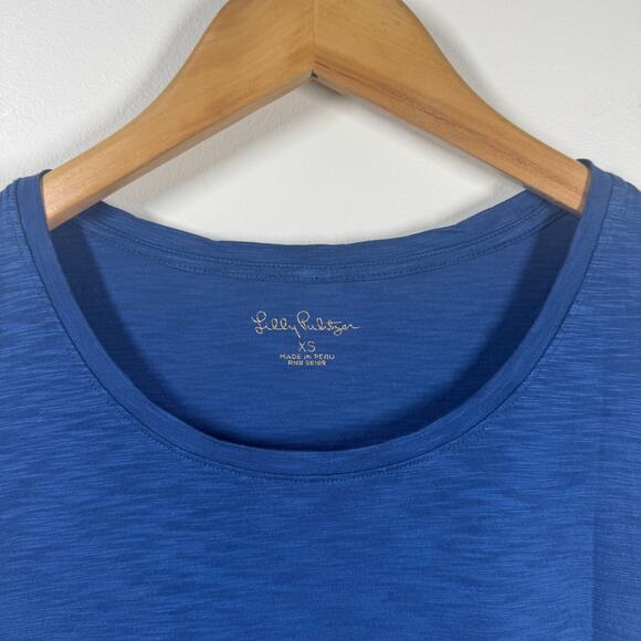 Lilly Pulitzer Top Women XS Blue TShirt 100% Pima Cotton Modest Minimal Spring - Picture 4 of 7